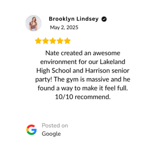 Verified Google Reivew: "Nate was great with the kids and his ballon skills are really good. He arrived promptly and we even extended his services by one hour, we will definitely hire him again for our future events."